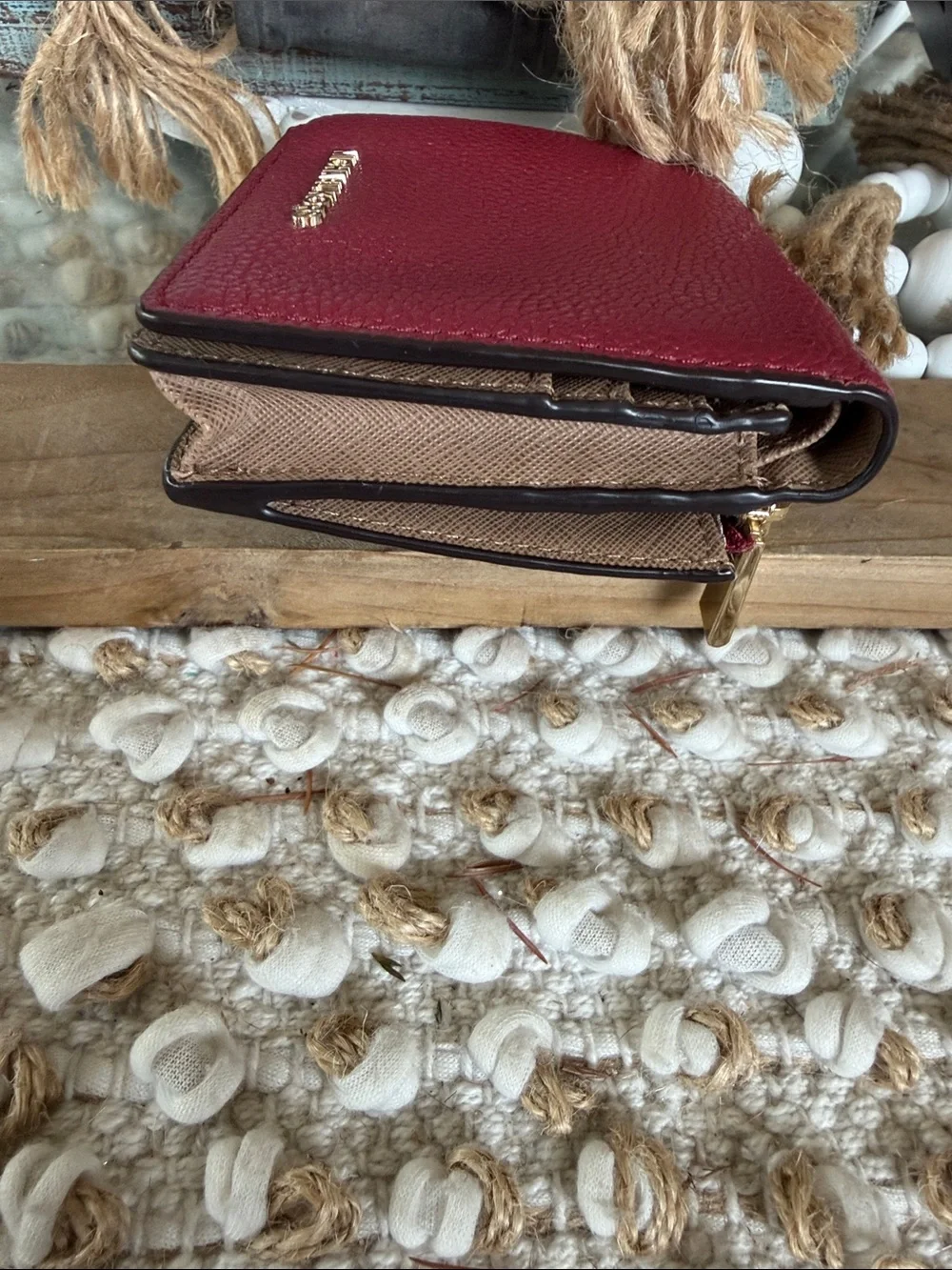 Michael Kors Pebbled Leather Wallet in Wine Red with Gold Logo